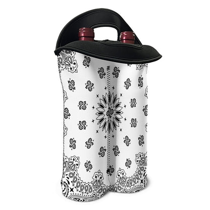 White Paisley Bandana Print Double Neoprene Wine Tote
