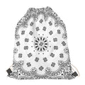 White Paisley Bandana Print Drawstring Bag