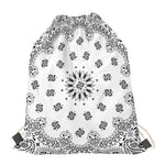 White Paisley Bandana Print Drawstring Bag