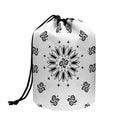 White Paisley Bandana Print Drawstring Makeup Bag