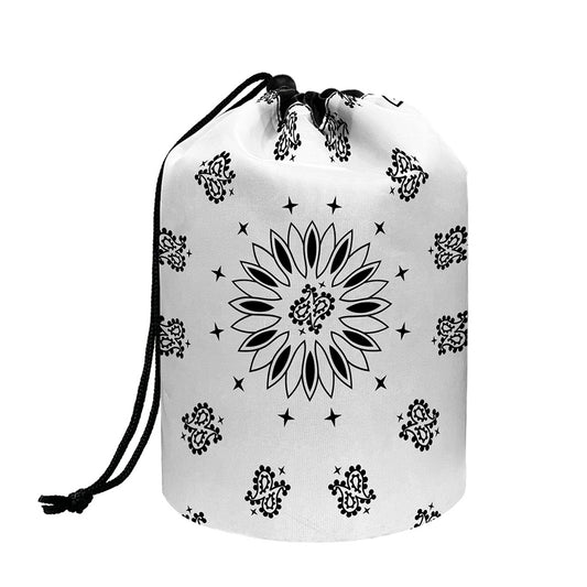 White Paisley Bandana Print Drawstring Makeup Bag