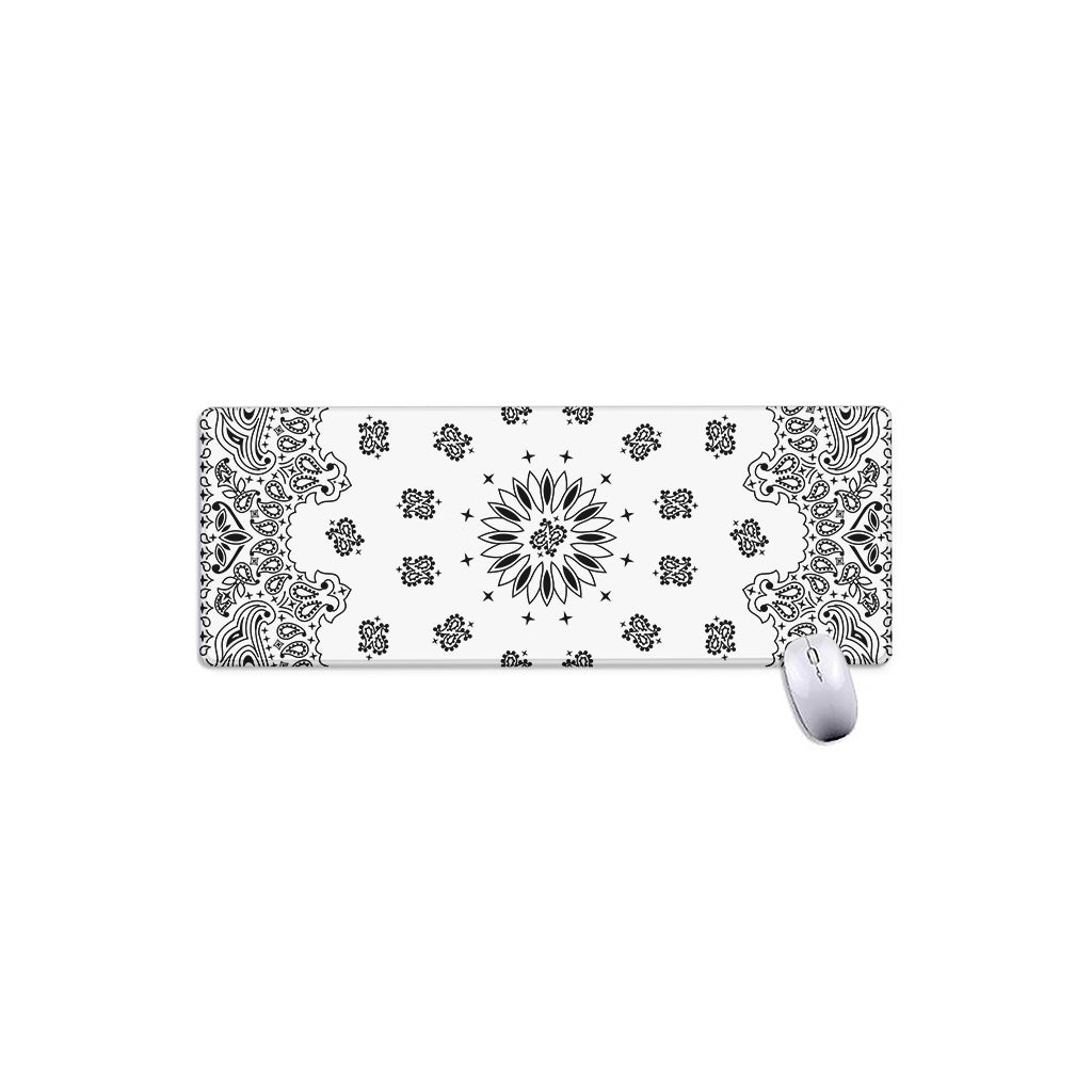 White Paisley Bandana Print Extended Mouse Pad