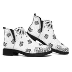 White Paisley Bandana Print Flat Ankle Boots