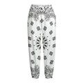 White Paisley Bandana Print Fleece Lined Knit Pants