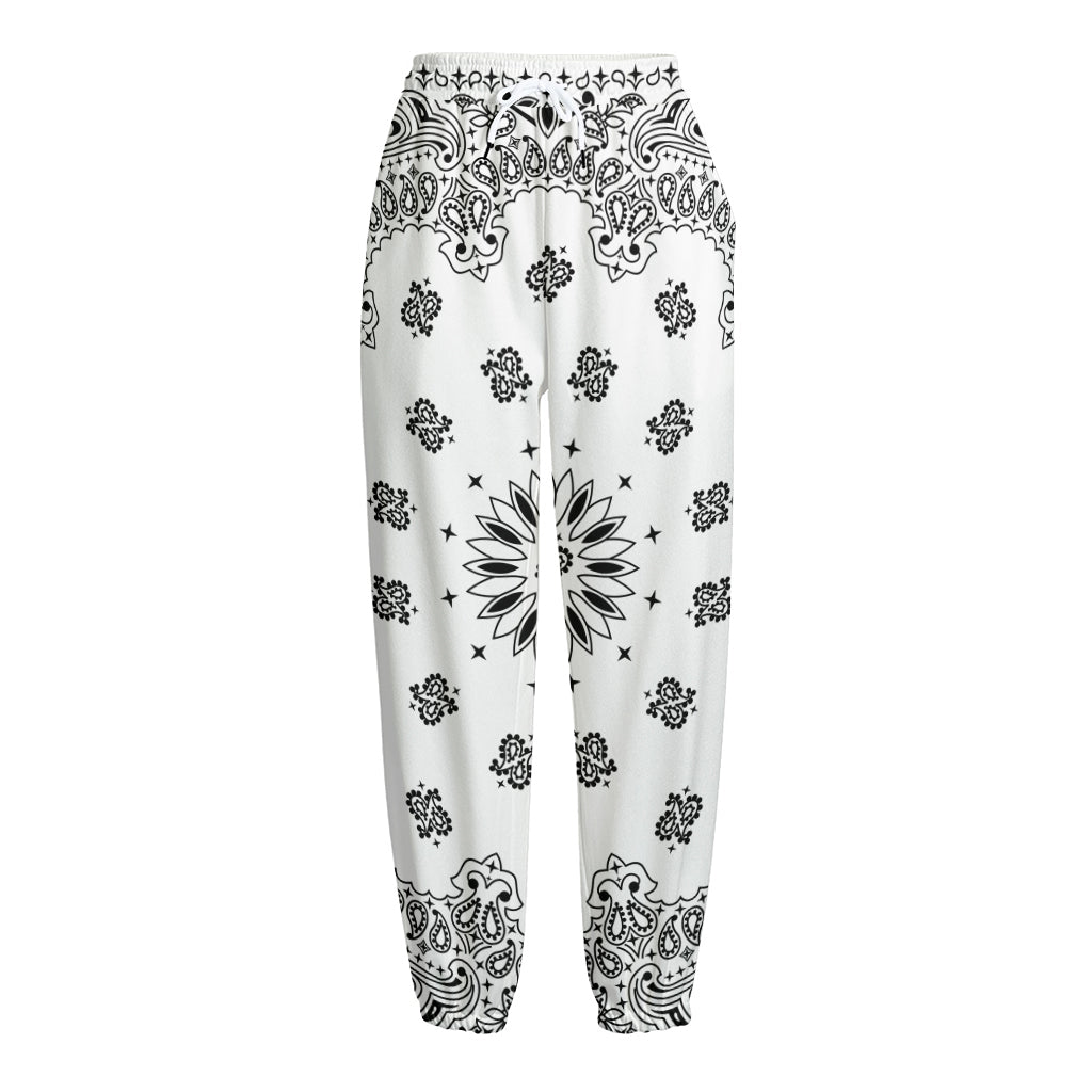 White Paisley Bandana Print Fleece Lined Knit Pants