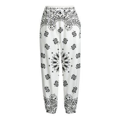 White Paisley Bandana Print Fleece Lined Knit Pants