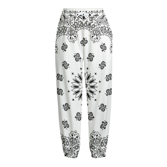 White Paisley Bandana Print Fleece Lined Knit Pants