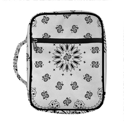 White Paisley Bandana Print Front Pocket Bible Bag