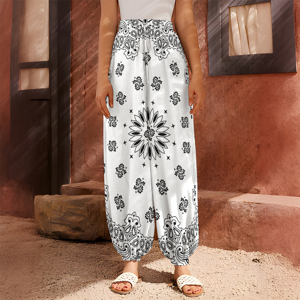 White Paisley Bandana Print Harem Pants