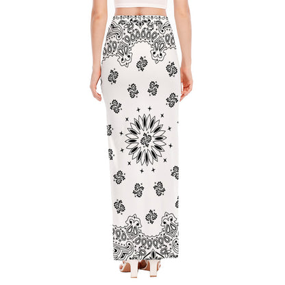 White Paisley Bandana Print High Slit Maxi Skirt