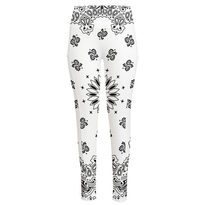 White Paisley Bandana Print High-Waisted Pocket Leggings