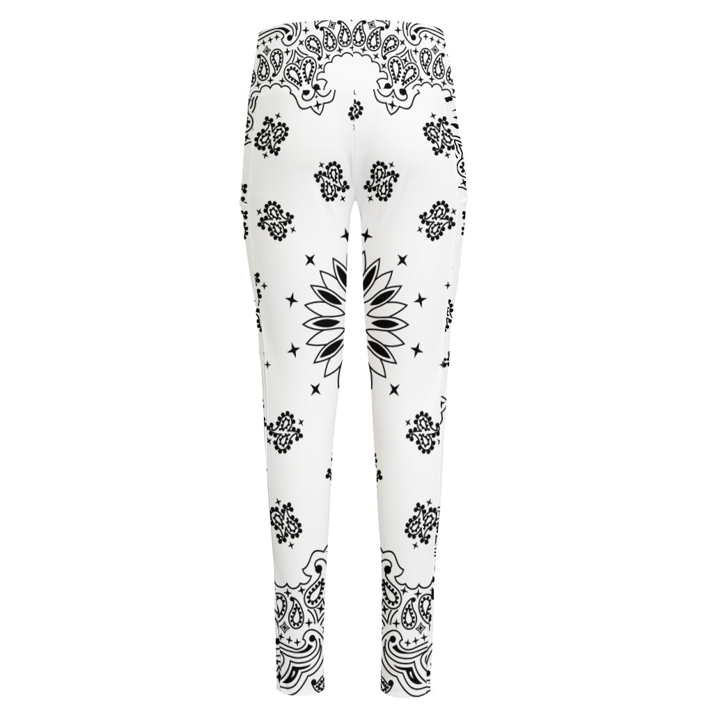 White Paisley Bandana Print High-Waisted Pocket Leggings
