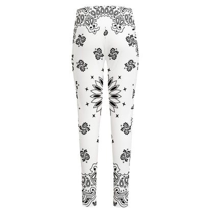 White Paisley Bandana Print High-Waisted Pocket Leggings