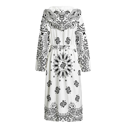 White Paisley Bandana Print Hooded Bathrobe