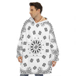 White Paisley Bandana Print Hoodie Blanket