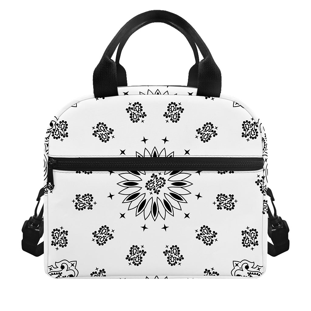 White Paisley Bandana Print Insulated Lunch Bag
