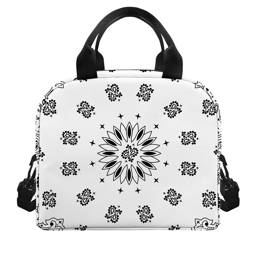 White Paisley Bandana Print Insulated Lunch Bag