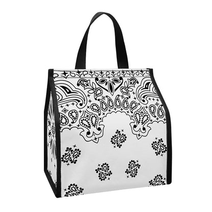 White Paisley Bandana Print Insulated Lunch Tote