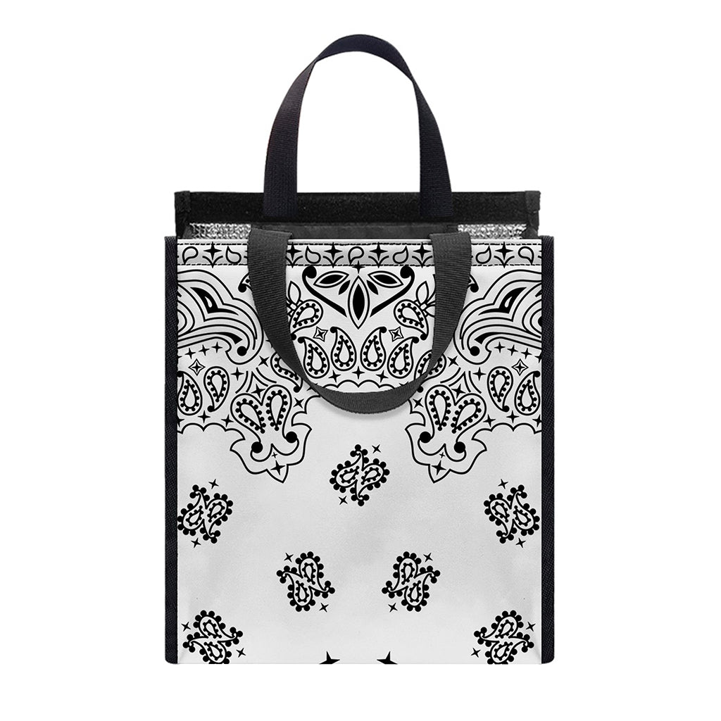 White Paisley Bandana Print Insulated Lunch Tote