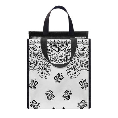 White Paisley Bandana Print Insulated Lunch Tote