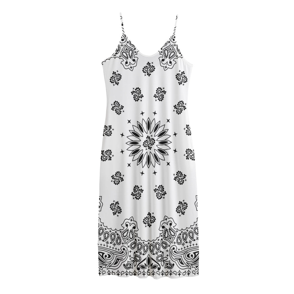 White Paisley Bandana Print Jersey Midi Cami Dress