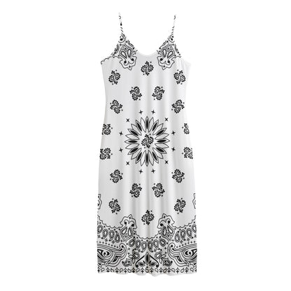 White Paisley Bandana Print Jersey Midi Cami Dress