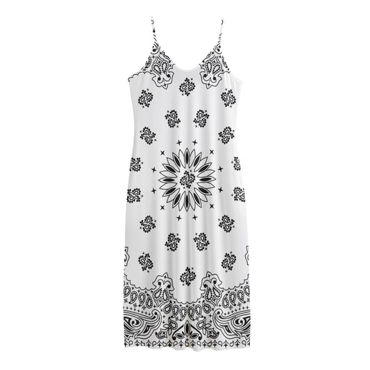 White Paisley Bandana Print Jersey Midi Cami Dress