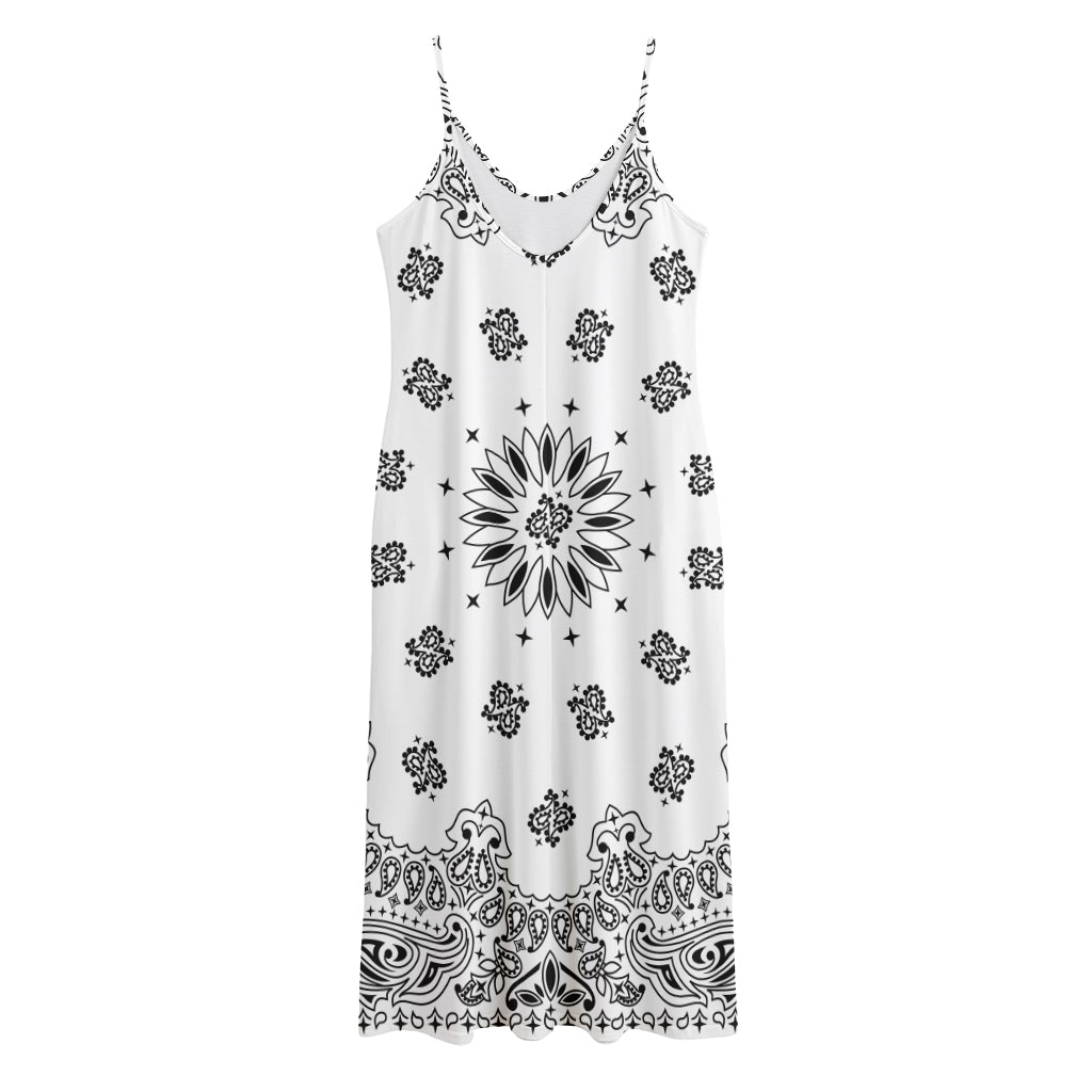 White Paisley Bandana Print Jersey Midi Cami Dress