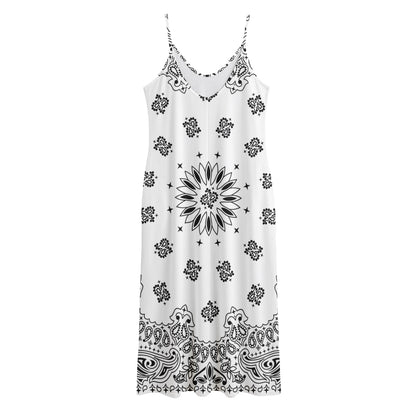 White Paisley Bandana Print Jersey Midi Cami Dress