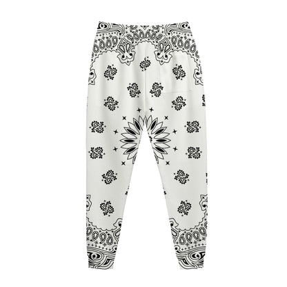 White Paisley Bandana Print Jogger Pants