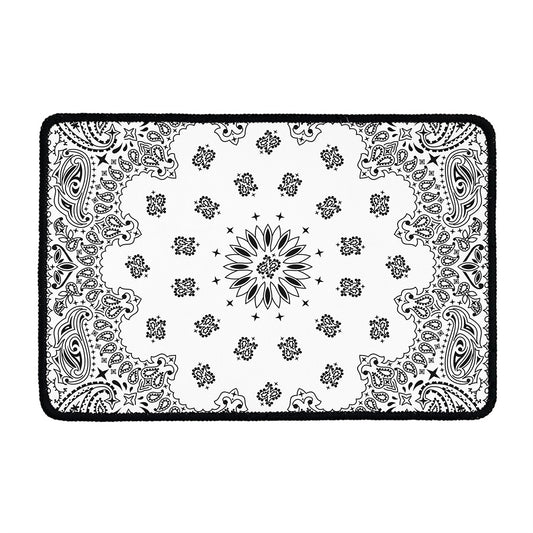 White Paisley Bandana Print Kitchen Mat