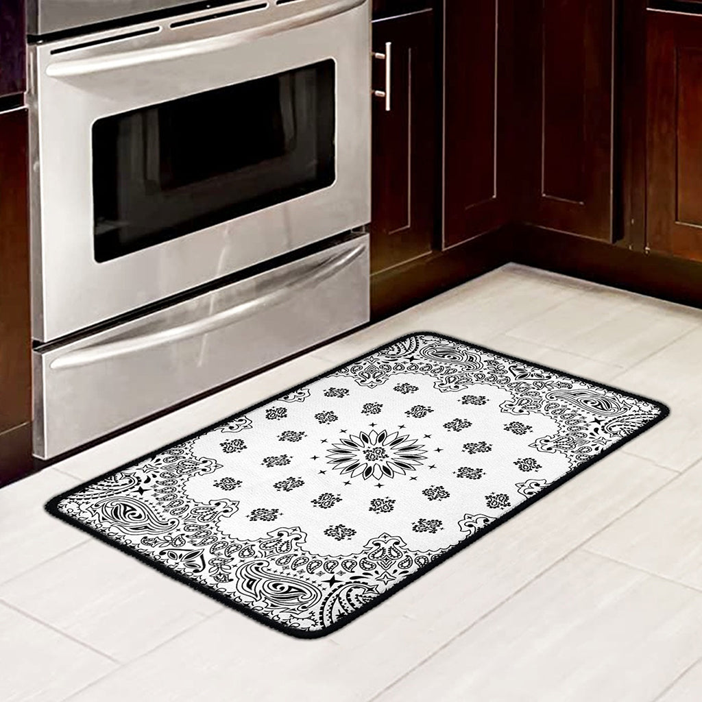White Paisley Bandana Print Kitchen Mat