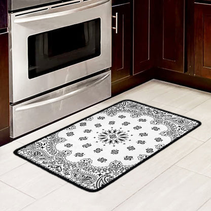 White Paisley Bandana Print Kitchen Mat