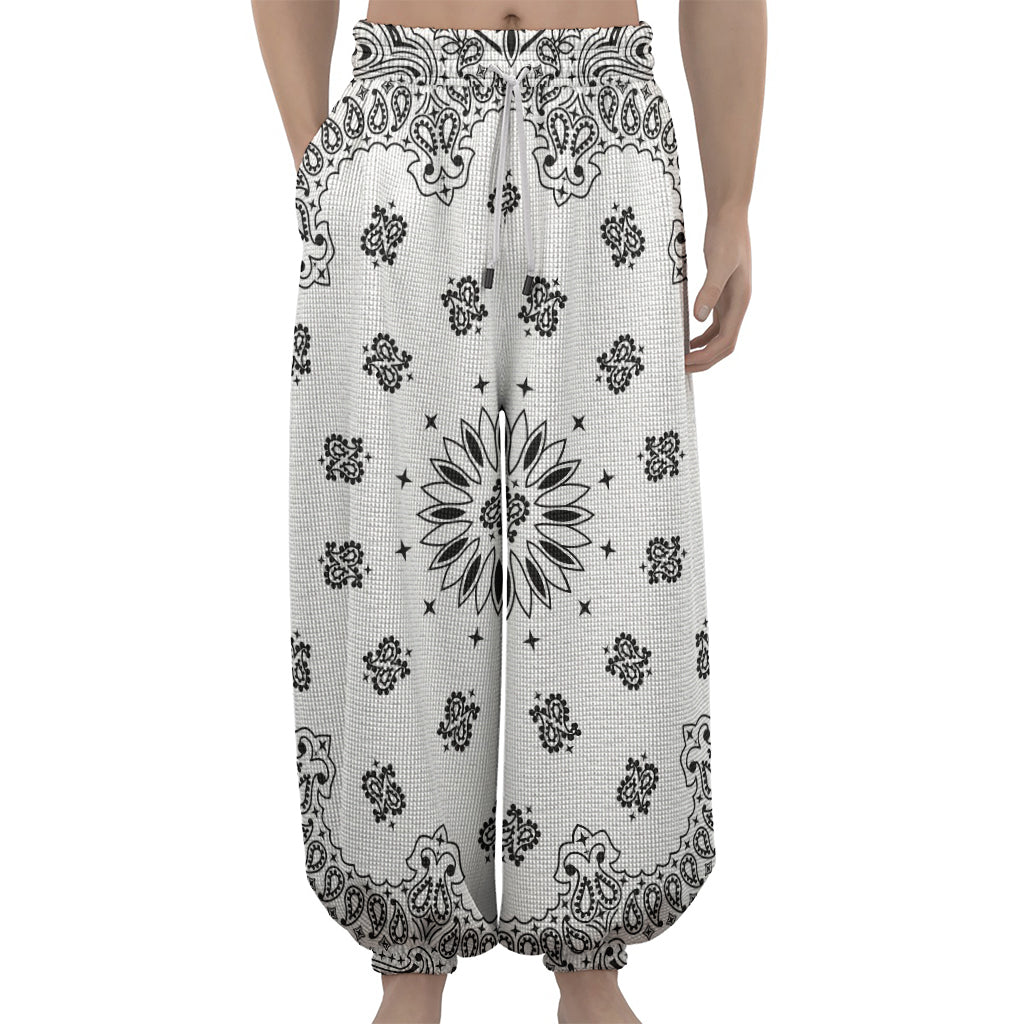White Paisley Bandana Print Lantern Pants