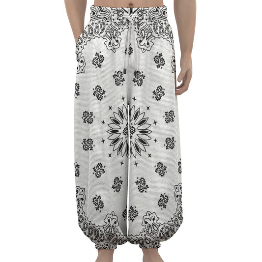 White Paisley Bandana Print Lantern Pants