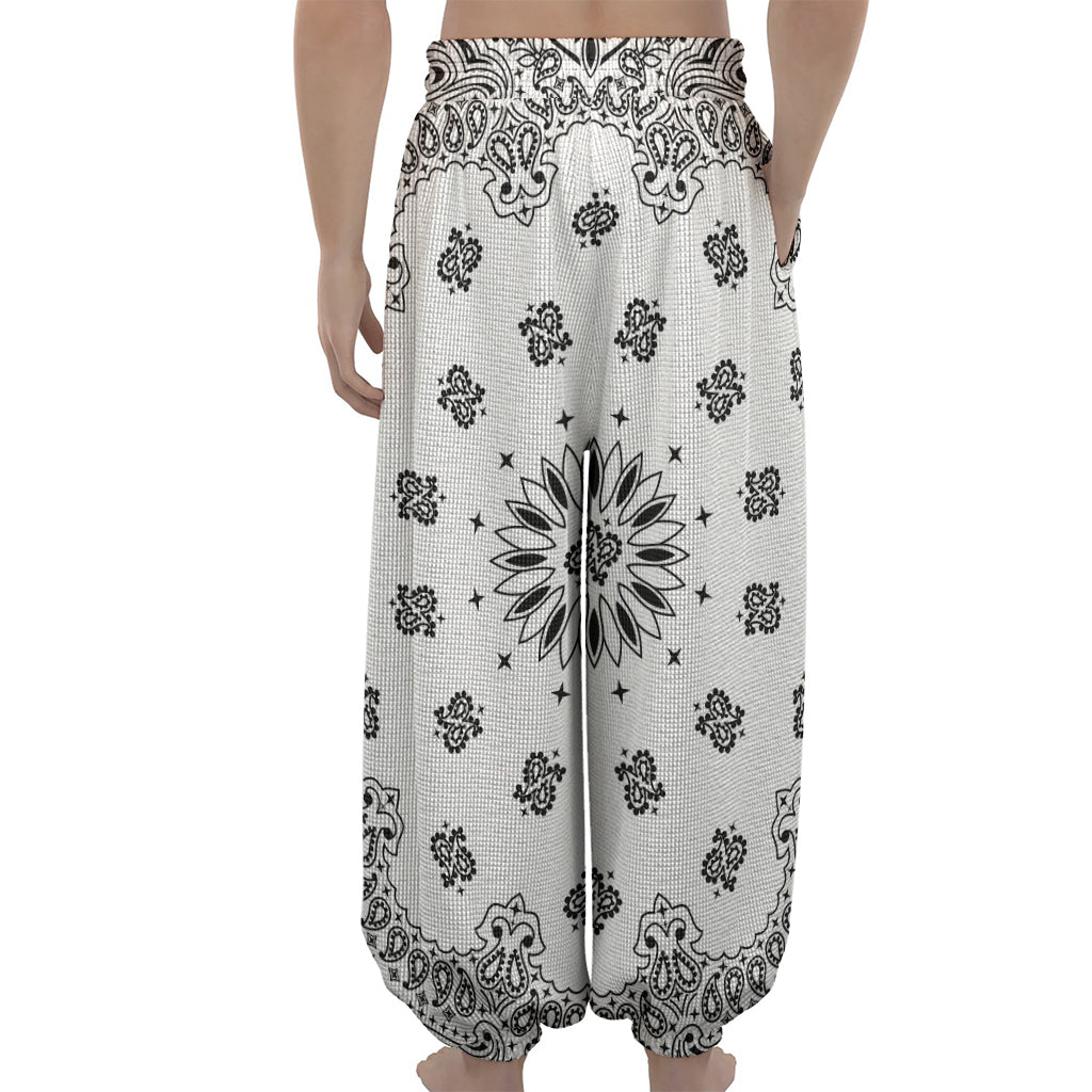 White Paisley Bandana Print Lantern Pants