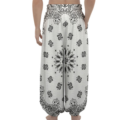 White Paisley Bandana Print Lantern Pants