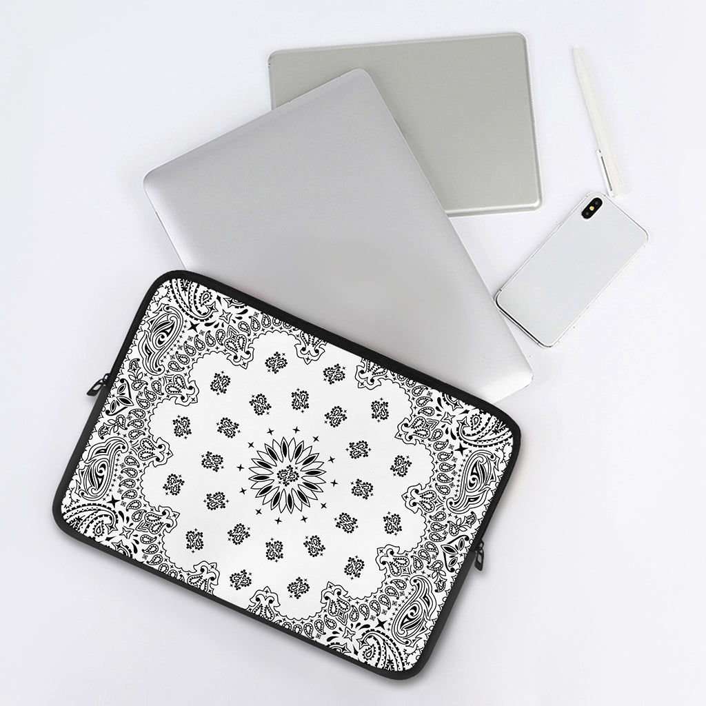 White Paisley Bandana Print Laptop Sleeve