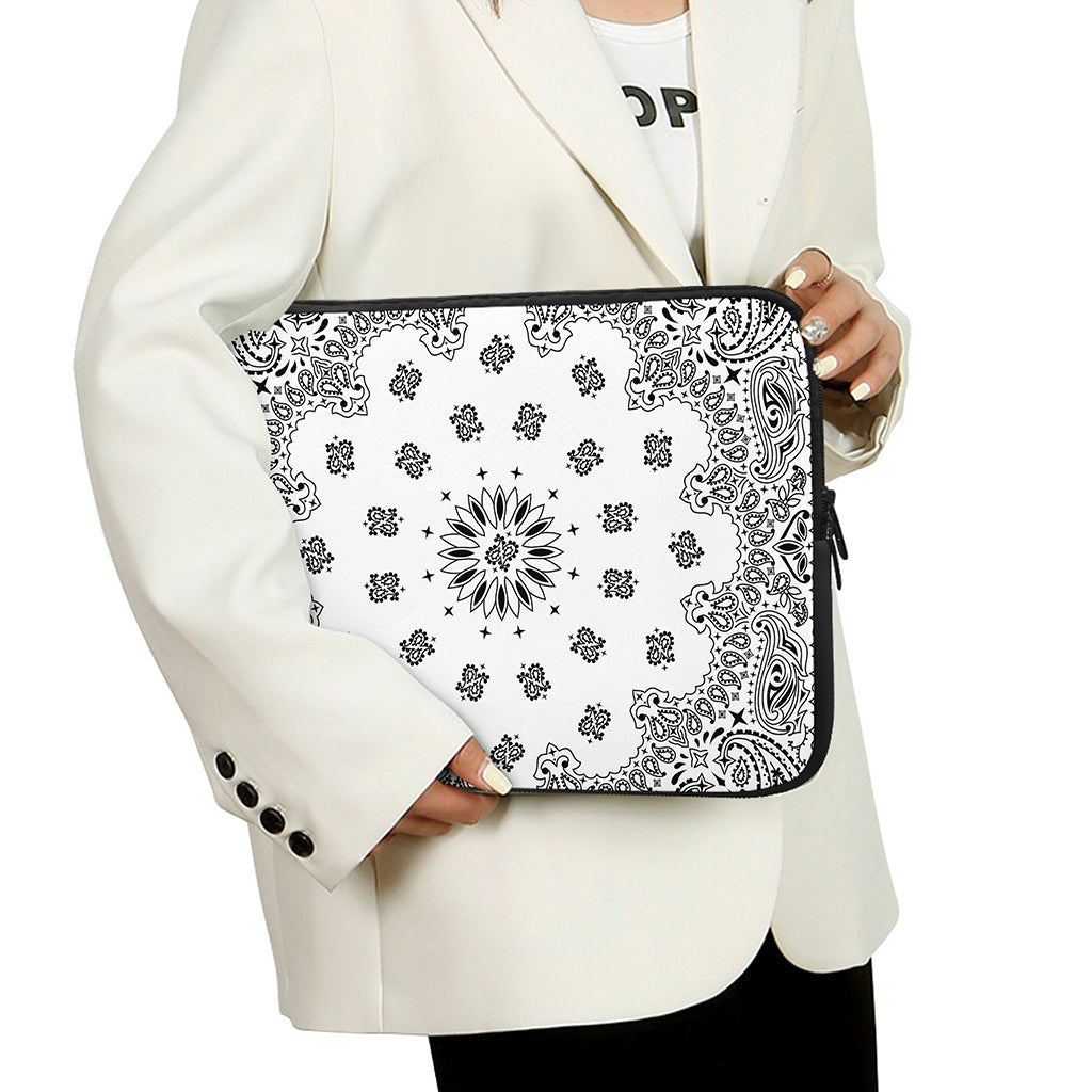 White Paisley Bandana Print Laptop Sleeve