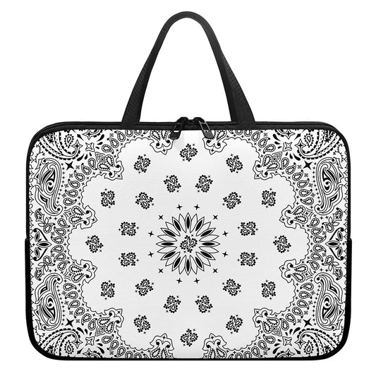 White Paisley Bandana Print Laptop Sleeve With Handle