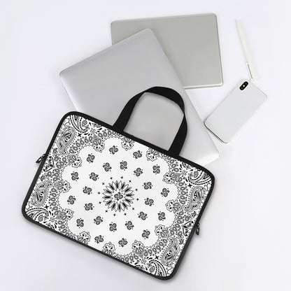 White Paisley Bandana Print Laptop Sleeve With Handle