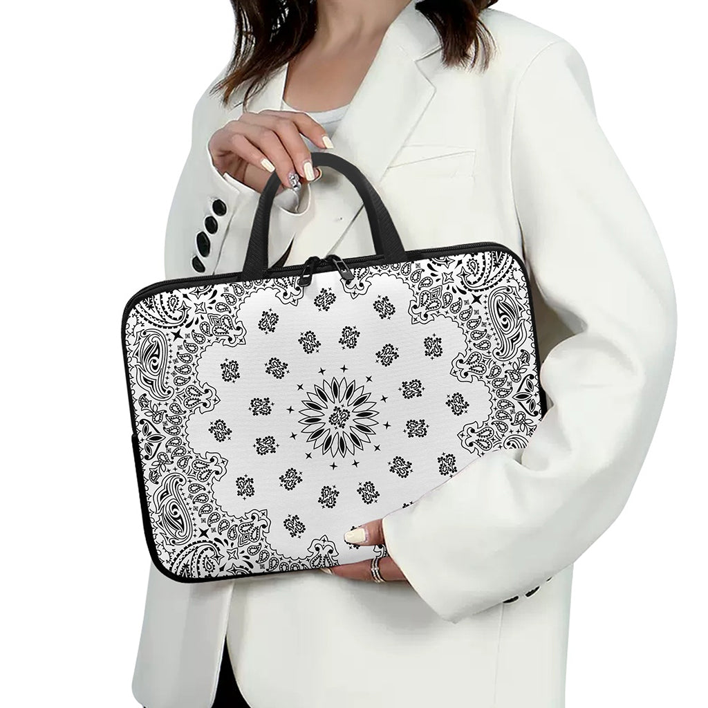 White Paisley Bandana Print Laptop Sleeve With Handle