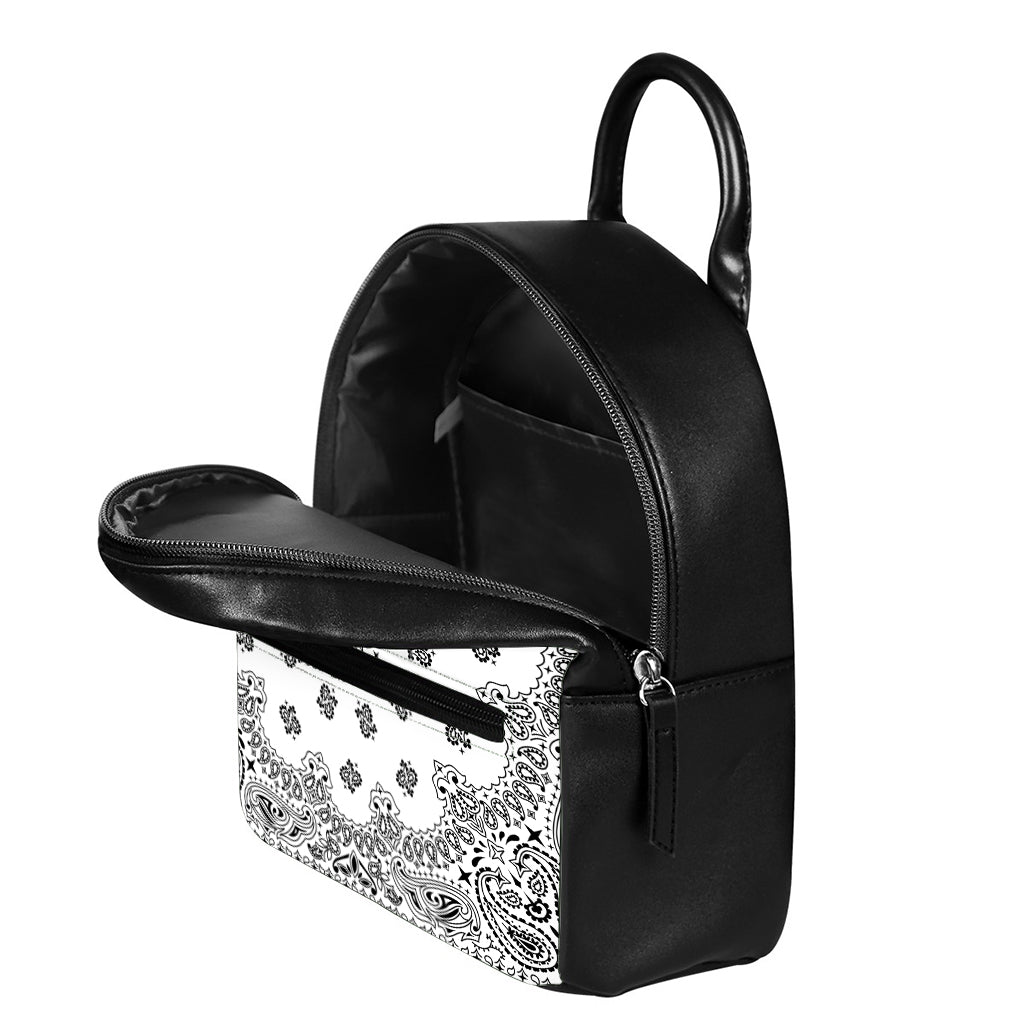 White Paisley Bandana Print Leather Backpack