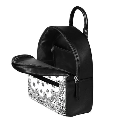White Paisley Bandana Print Leather Backpack