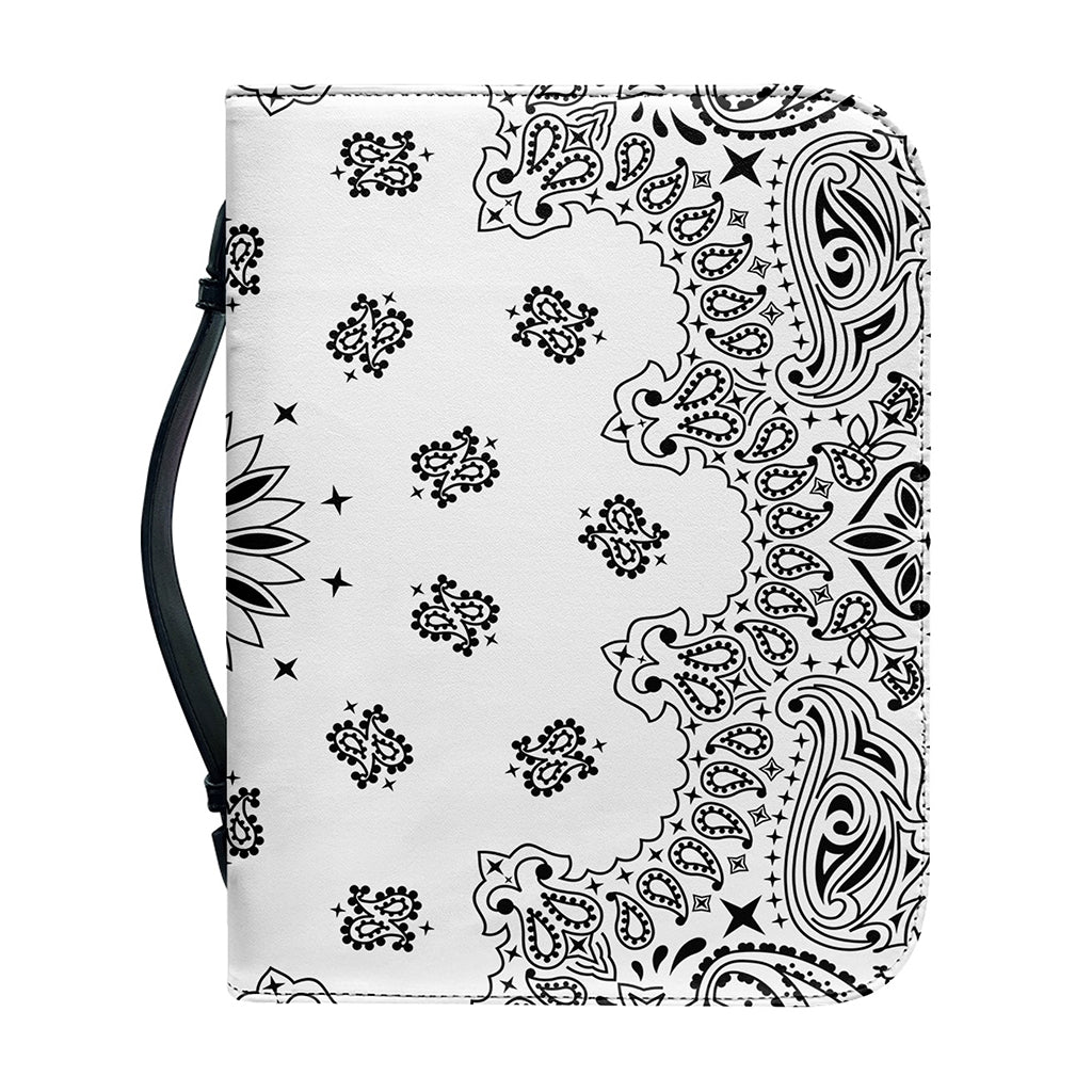 White Paisley Bandana Print Leather Bible Cover