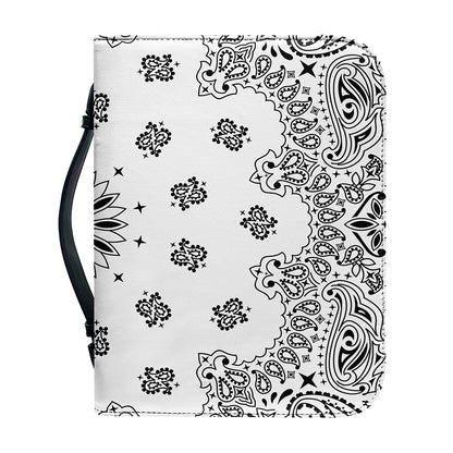 White Paisley Bandana Print Leather Bible Cover