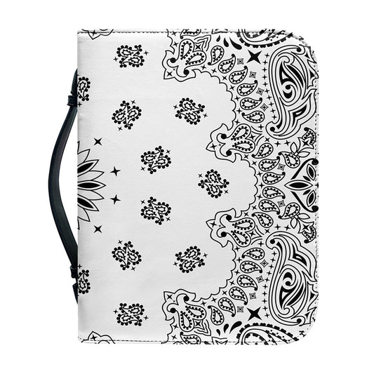 White Paisley Bandana Print Leather Bible Cover