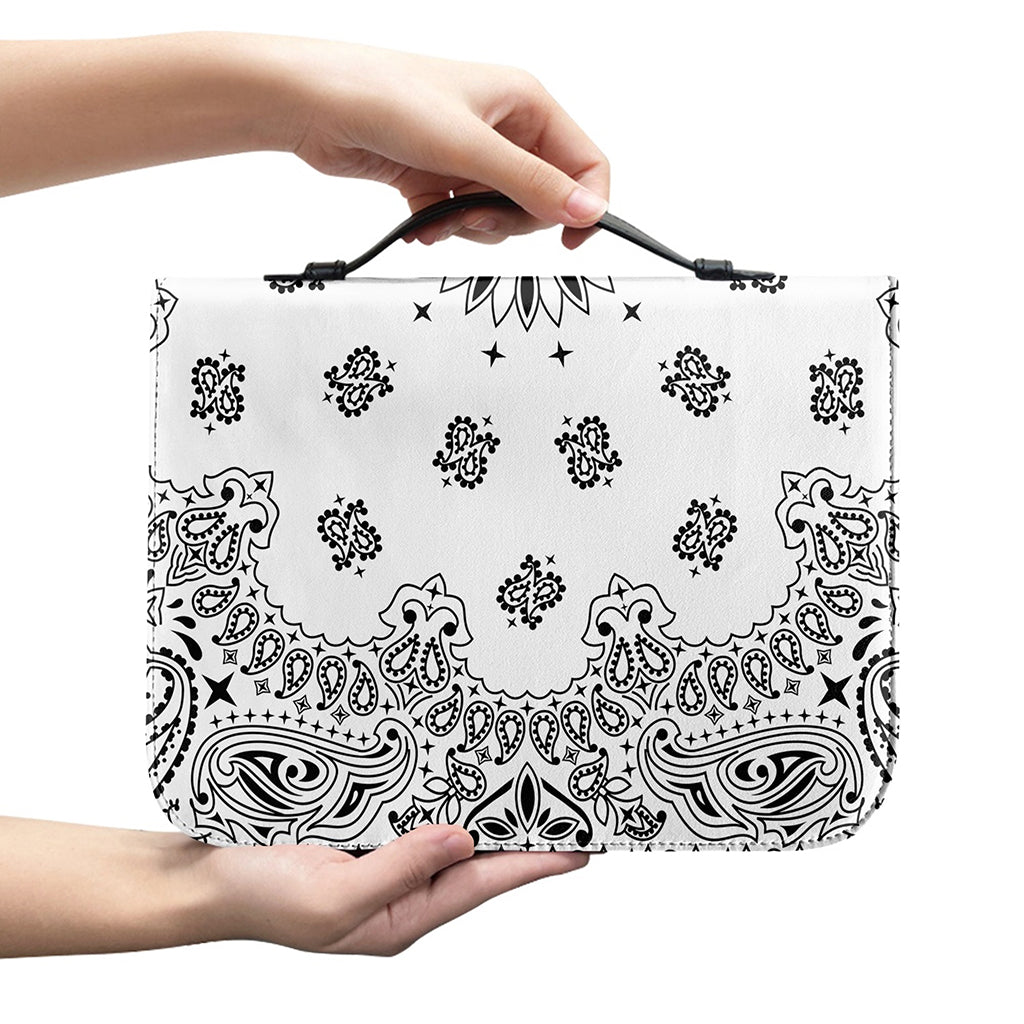 White Paisley Bandana Print Leather Bible Cover