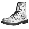 White Paisley Bandana Print Lace-Up Boots