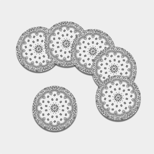 White Paisley Bandana Print Leather Coaster Set